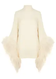 Taller Marmo Del Rio Feather-trimmed Mini Dress, Dress, Ivory, Size 8 8