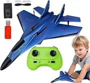 Remote Control Airplane Toy - 2.4GHz RC Fighter Plane Toy Model Toy - Foam Pull Back Airplane with Light Model Aircraft Toy for Boys & Kids
