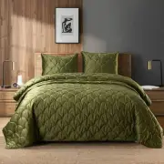 Velvet Quilt Set King Size, Olive Green Luxury Velvet Comforter Set 3 Pieces