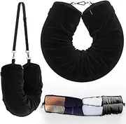 [COHGUDA] Stuffable Travel Pillow, Comfortable Neck Pillow with Snap Strap, Multi-Functional Travel Neck Pillow with Clothes Storage, Stuffable Travel U-shaped pillow, Fillable Portable Neck Pillow Case (BK)