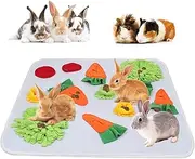 24" x 24" Rabbit Foraging Mat Bunny Toys, Interactive Feed Game for Boredom, Washable Polar Fleece Bunny Hay Feeder, Pad Bed Treat Dispenser for Rabbits Bunny Guinea Pigs Chinchillas (White)