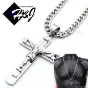 30"MEN's Stainless Steel 6mm Silver Cuban Curb Chain Necklace Cross Pendant*SJ13