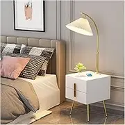 Indoor Floor Lamps Table & Lamp Combo with LED Bulb, Mid Century Modern Standing Lamps with Drawer, Modern End Table with Floor Lamp for Bedroom, Living Room, Office Standing Lamp(White)