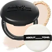ABOUT TONE Blur Powder Pact - Pressed Powder Compact with Mirror and Puff Makeup Setting Finishing Blurring Natural Translucent Lightweight Face Sebum Oil Control Vegan Formula Korean Face Makeup (02 LIGHT)