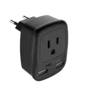 2.4 Amp. Travel Plug Adapter with 2 USB Ports, Type C Outlet Adapter
