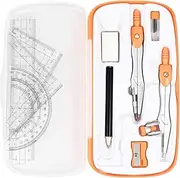 Vobou Math Geometry Kit Sets 10 Piece Student Supplies with Shatterproof Storage Box,Includes Rulers,Protractor,Compass,Eraser,Pencil Sharpener,Lead Refills,Pencil,for Drafting（Orange）