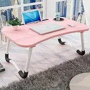 Laptop Table with Cup Slot,Laptop Bed Table,Folding Laptop Stand for Bed,Portable Standing Desk,Lap Tray for Sofa Bed Picnic(Pink)