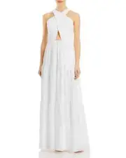 Aidan byAidan Mattox L58911 Ivory Crisscross Halter Chiffon Tiered Gown Size 6