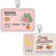 Set 2Pcs Books Credit Card, Cozy Readers Book Club Kindle Charms Dust Plug Charm 1.5 Inches Bookish Reader’s Club Bookworm Romantasy Frog Lightning/Type C Acrylic Material Accessories for E-Reader