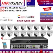 Hikvison 4K Dual Mic 8MP 4K IP Camera+DS-7616NXI-K2/16P 16CH/POE NVR Systems Lot
