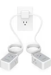 TESSAN Twin Extension Cord 12 FT Double Ended Flat Plug Surge Protector Power...