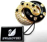SWAROVSKI Swan Signed Yin & Yang Black Enamel Clear Crystal Pin W/ Original Tag!