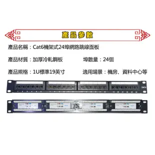 台灣霓虹 Cat6機架式24埠網路跳線面板 超六類機櫃用