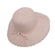 2PCS Summer Straw Hat for Women Sun-shade Seaside Ultraviolet-proof Beach Hat Foldable Hat Pearl pink