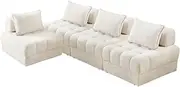 OIKITURE Boucle Modular Sofa for Sectional Sofa, 4-Seater Modular Sofa with Backrest, Armless Lounge Chair with Upholstery Fabric, Easy Assembly for Bedroom Living Room, White