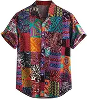 [Generic] Men's Tall Shirts Shirt Men Tops Sleeve Short Summer Baggy Cotton Shirts Loose Casual Print Linen Men Shirts Men's Casual Short Sleeve Tee (Multicolor-a, XS)