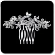Side Comb Flower Leaf Hair Gesteck Wedding Metal Bridal Rhinestone Silver Clear