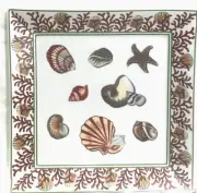 1- Ceramic 10" Square Plate Depicting Sea Shells, Shell + Coral on Rim NOS / NEW