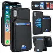 FROLAN Case for iPhone X/XS, Detachable 2 in 1 Wallet Case with Card Holder for Magsafe, PU Leather Flip Credit Slot Magnetic Kickstand Protective Phone Cover for iPhone X/XS 5.8 Inch, Black