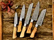 Hand Forged Damascus Steel Dining Kitchen Steak knife Chef Knife Set