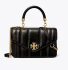 TORY BURCH MINI KIRA TOP HANDLE SHOULDER BAG BLACK LEATHER GOLD T LOCK NWT RARE