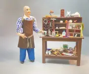 Dollhouse miniature 1/12th scale porcelain Dad and work bench #2 176