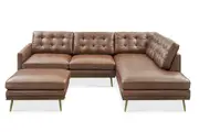 Isaac Leather Terminal Chaise Sectional Sofa with Ottoman