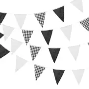 33ft Black White Plaid Checkered Pennant Banner, 36 PCS Triangle Flags Fabric