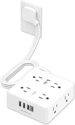 6 Ft Flat Extension Cord, Tcstei Ultra-Thin Plug Surge Protector White