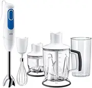 Braun Household MultiQuick 3, Hand Blender with Chopper & Whisk, MQ3045 Aperitive, White/Blue