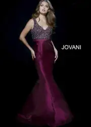 Jovani burgundy mermaid evening prom mob gown size 14 msrp $740 style 47998