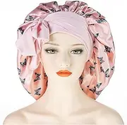 MUFEKUM Hair Bonnet for Sleeping, Printing Satin With Stretchy Tie Band Edge Wrap, Wide Band Silk Large Night Sleep Cap for Women Girls Hair Care