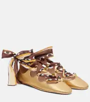 [Farm Rio] Farm Rio Lace-up leather ballet flats AU 9 gold