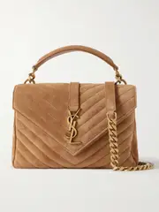 [SAINT LAURENT] SAINT LAURENT - College Medium Chain Quilted Suede Shoulder Bag - Light brown - One size One size Brown