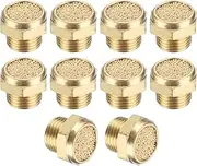 uxcell Brass Pneumatic Exhaust Muffler G 1/8, 10 Pack Sintered Bronze Air Compressor Muffler Fitting Flat Air Solenoid Valve Muffler for Automation Pneumatic Equipment, Golden