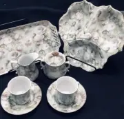 VINTAGE FLORAL ESPRESSO CUPS MILK AND SUGAR AND PLATTER SET (8 PCS SET)