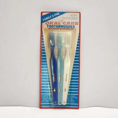 Vintage 1990s PMR Toothbrush Pkg of 3 Unopened Kmart Retired Blue White
