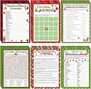 150 Sheets Christmas Bingo Game Xmas Holiday Winter Party Supplies Favors Word Scramble Games Word Search Game Funny Christmas Party Game Set for Kids School Classroom Prizes, 6 Styles