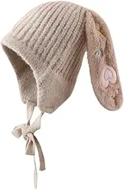 [DILINBAO] 2025 Cute Plush Bunny Ears Knitted Hat for Women Winter Soft Warm Crochet Beanie Hat Fashion Outdoor Ski Skull Cap
