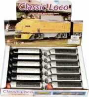 CLASSIC LOCOMOTIVE DIECAST CAR BOX OF 12 7.5 INCH SCALE DIECAST CARS, ASSORTED