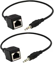 2 Pack 3.5mm Stereo Audio to RJ45 Female Socket Adapter Extender Over Cat5/6