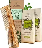Nat Habit Dual Tooth Wooden Kacchi Neem Comb & Henna Paste Soaked in BlackTea and Herbs For Hair Growth, Hairfall Control & Hair Smoothening (Combo Pack of 3)