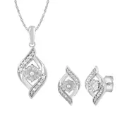 Bevilles Flame Shape Stud Earrings and Necklace Set with 0.05ct of Diamonds in Sterling Silver
