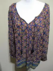 NWT Old Navy Long Sleeve Peasant Blouse Navy Blue Multi Color Women's Size Large