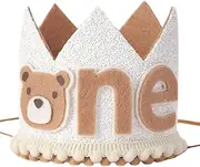 First Birthday Crown Hat | Bear-Themed Glitter Crown Toddler First Birthday Hat - Cartoon Party Favors Photo Booth Props for Parks, Restaurant, Bedroom