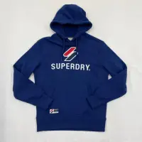 在飛比找momo購物網優惠-【Superdry】藍色 刺繡logo 刷毛 帽T 現貨 極