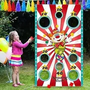 Carnival Clown Toss Game Banner with 3 Bean Bags for Kids and Adults in Carnival Party Activities Carnival Party Decoration Supply Set