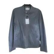 Reiss Mens Genuine Lamb-Leather Jacket (Sm) Chatsworth SprayWashed Airforce Blue