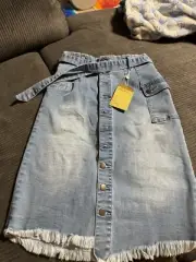 Refuge Denim Button Up Knee Midi Skirt Size 7 Ladies