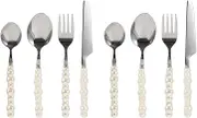 Housoutil Pearl Ceramic Handle Tableware, 2 Sets Stainless Steel Tableware, Creative Western Silverware Set